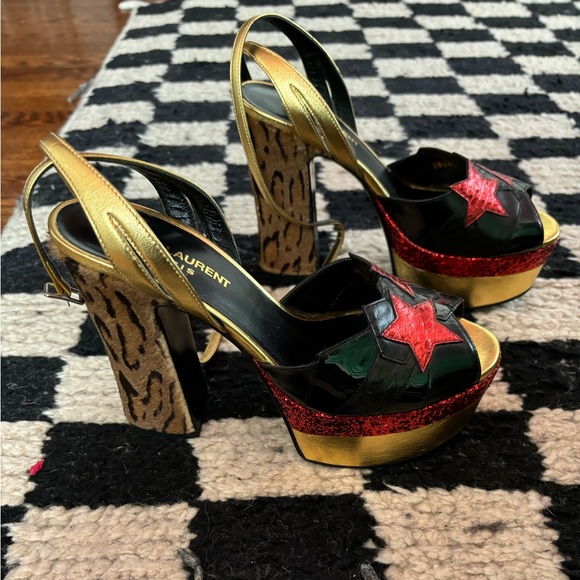 SAINT LAURENT NIB SS15 leopard star runway Candy platform sandals heels 36 - Picture 5 of 11